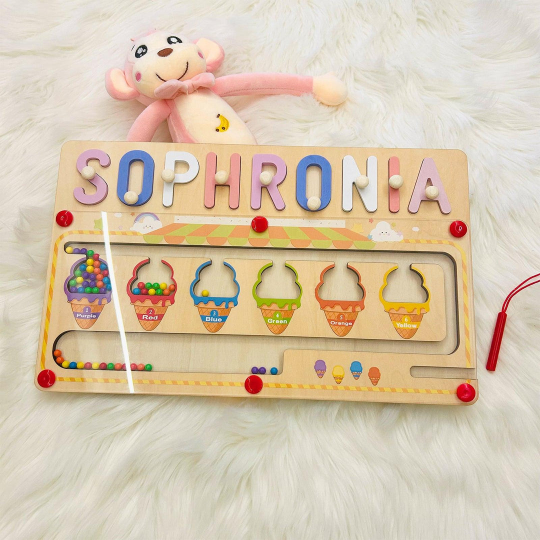 Personalized Baby Name Magnetic Maze Puzzle - Ice Cream-Woodbests