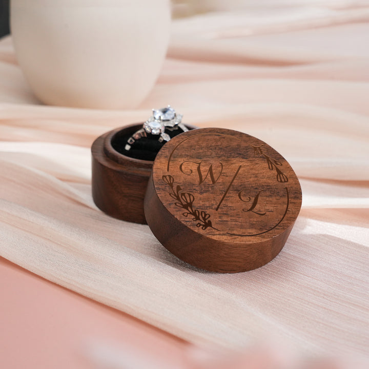 Boîte à bagues de mariage personnalisée en bois pour deux alliances