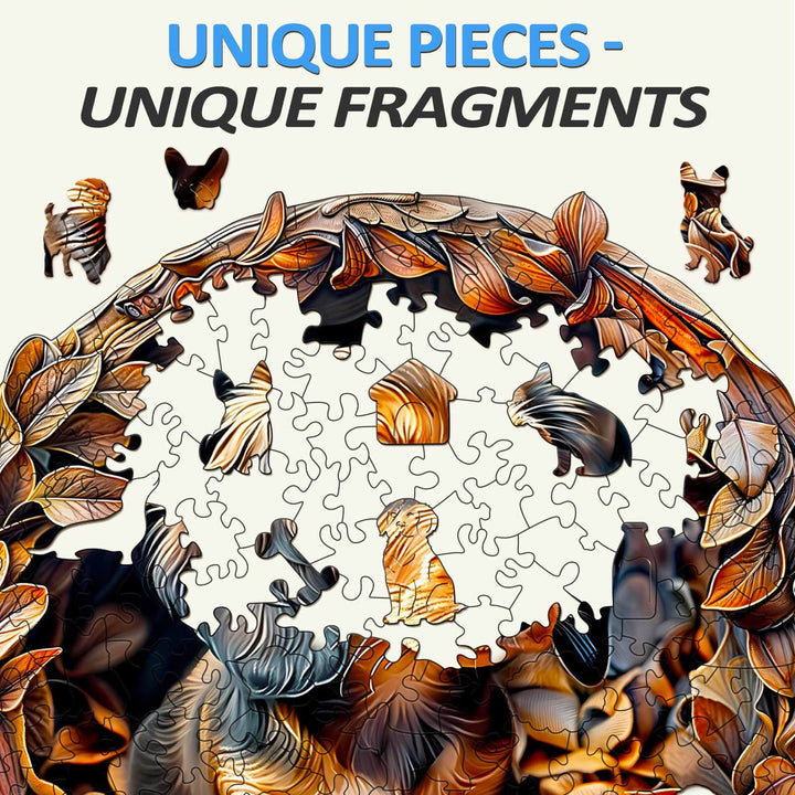 3D Dachshund-2 wooden jigsaw puzzle pieces forming a circular design with intricate details.