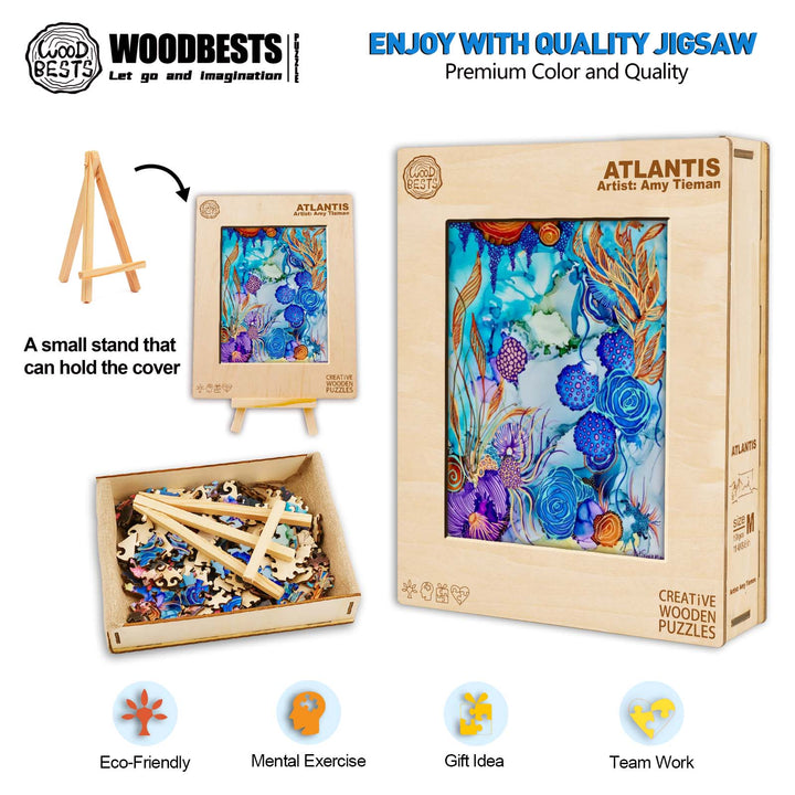 Atlantis jigsaw puzzle by Amy Tieman featuring vibrant colors and eco-friendly materials, perfect for creative expression and teamwork.