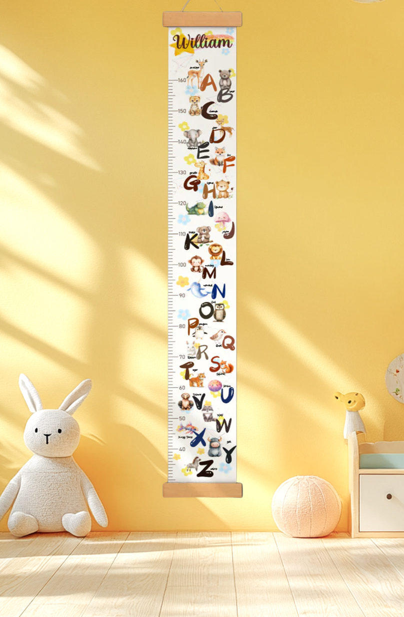 Règle de hauteur en toile suspendue alphabet animal personnalisée