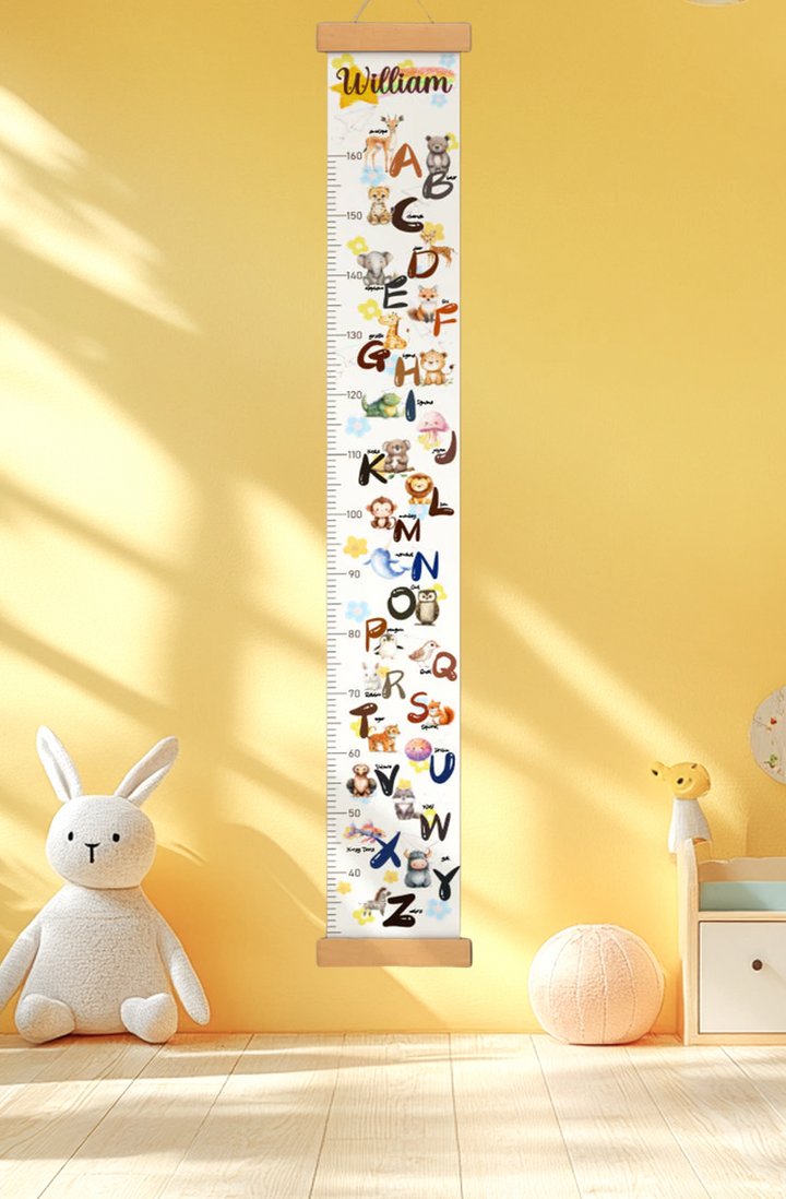 Règle de hauteur en toile suspendue alphabet animal personnalisée