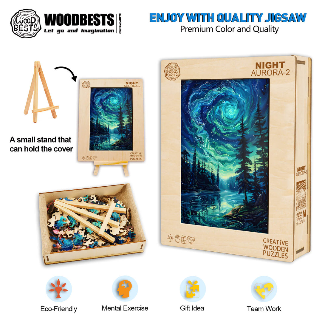 Night Aurora-2 wooden jigsaw puzzle with eco-friendly pieces, perfect for mental exercise and teamwork activities.