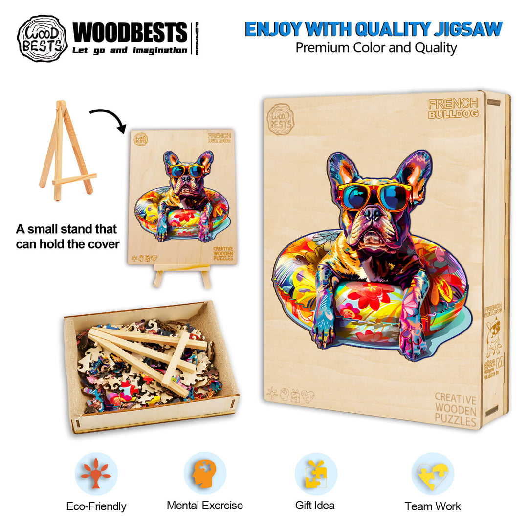French Bulldog wooden jigsaw puzzle with vibrant design, eco-friendly materials, perfect for mental exercise and team building.