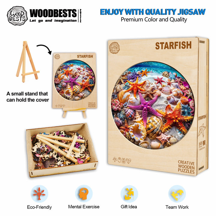 Starfish wooden jigsaw puzzle featuring colorful sea creatures and eco-friendly materials, ideal for mental exercise and teamwork.