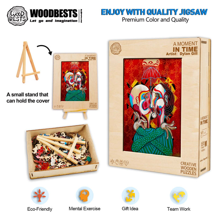 A Moment in Time jigsaw puzzle by artist Dylan Gill, features vibrant art with eco-friendly materials. Perfect gift and teamwork activity.