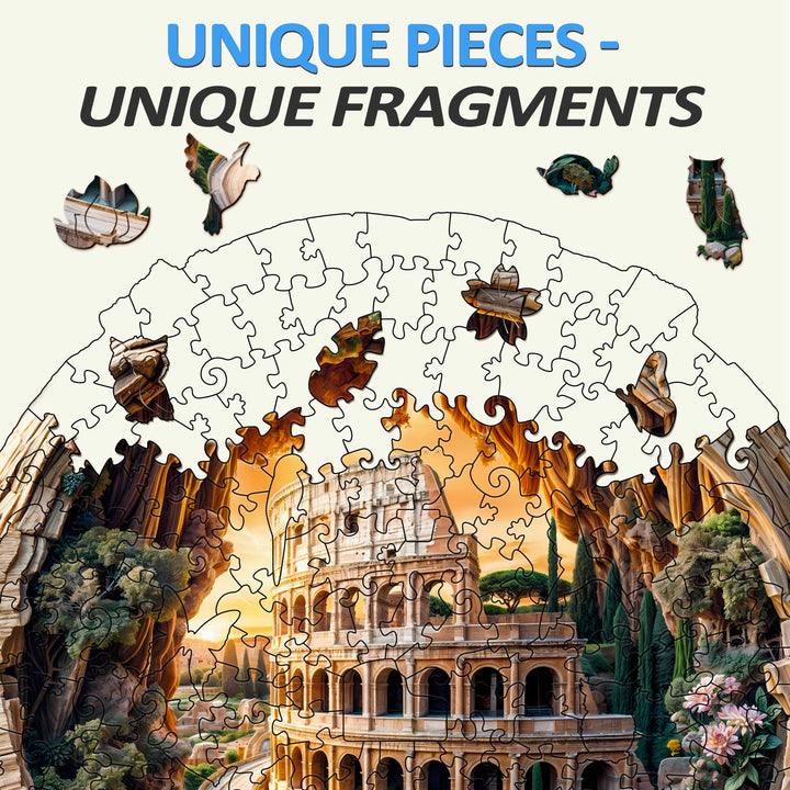 3D Colosseum Wooden Jigsaw Puzzle featuring unique pieces and fragments for enhanced focus and smart gameplay.