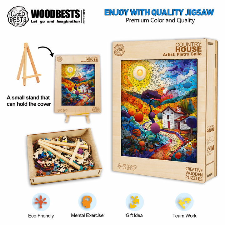 Country House jigsaw puzzle by artist Pietro Gallo, featuring vibrant colors and a scenic design, eco-friendly and ideal for team building.