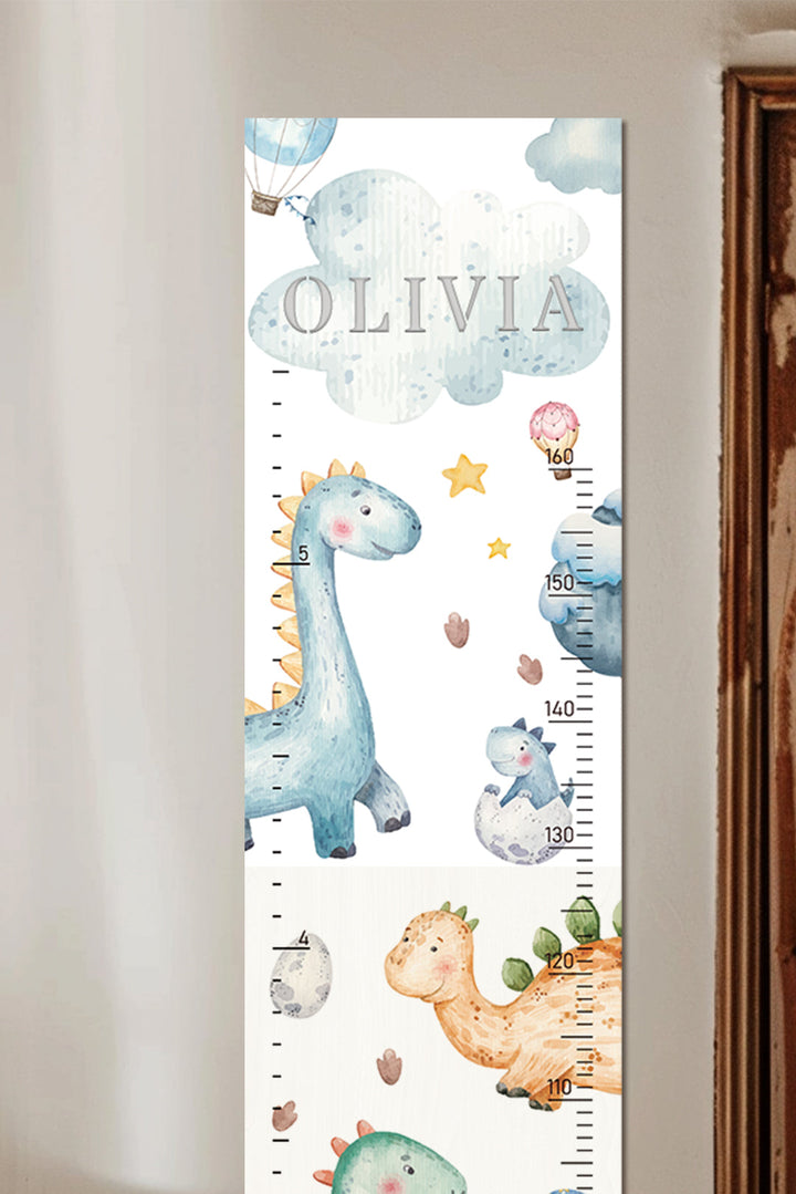 Personalisierte hölzerne Dinosaurier-Wachstumstabelle Höhenmesser