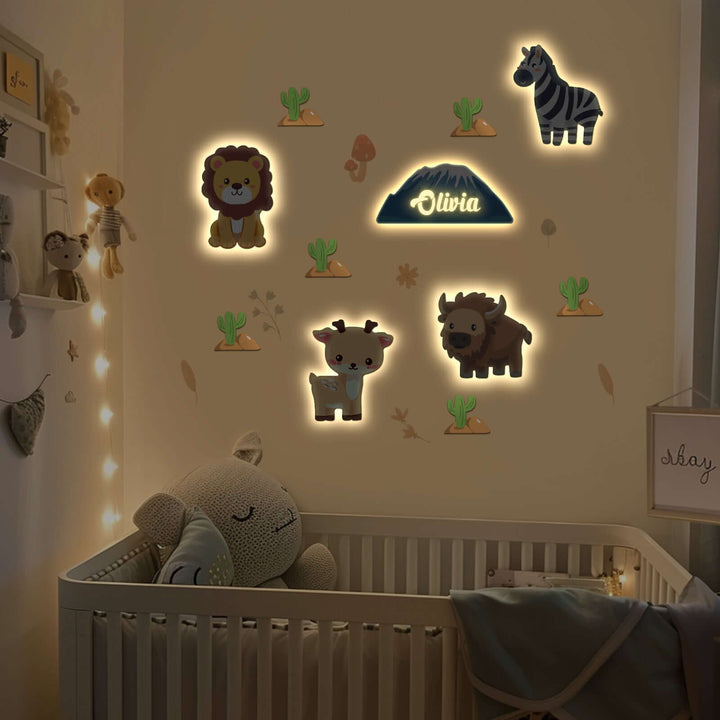 Ensemble de lampe murale en bois personnalisée pour chambre de bébé - Thème prairie