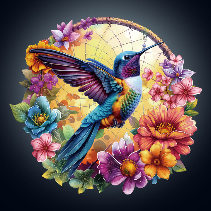 Dreamcatcher hummingbird Wooden Jigsaw Puzzle