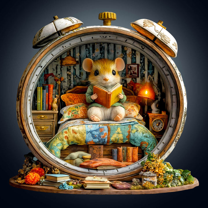 Alarm clock mouse Wooden Jigsaw Puzzle