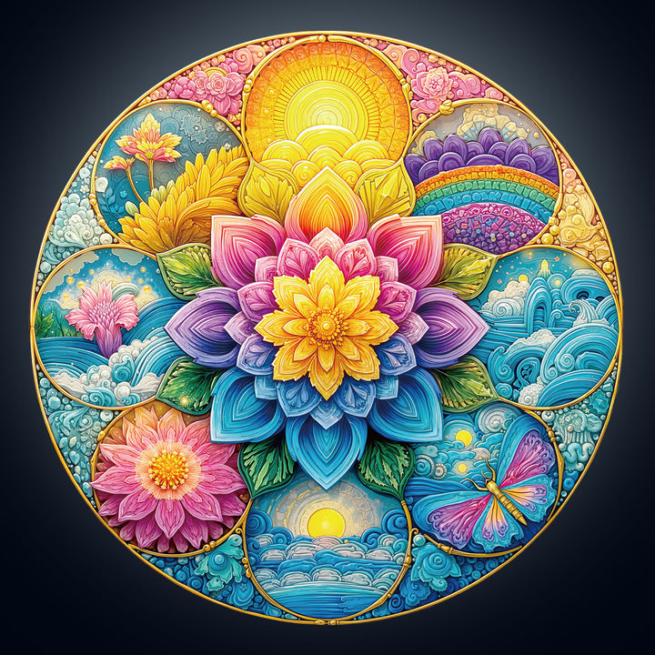 Colorful Mandala Wooden Jigsaw Puzzle