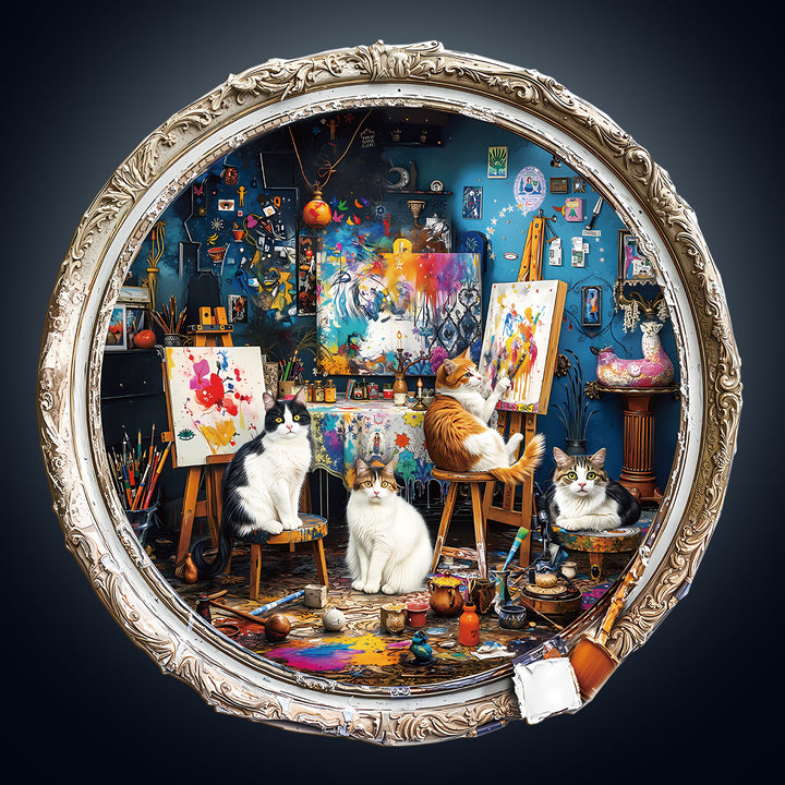 Cat Art Studio Wooden Jigsaw Puzzle
