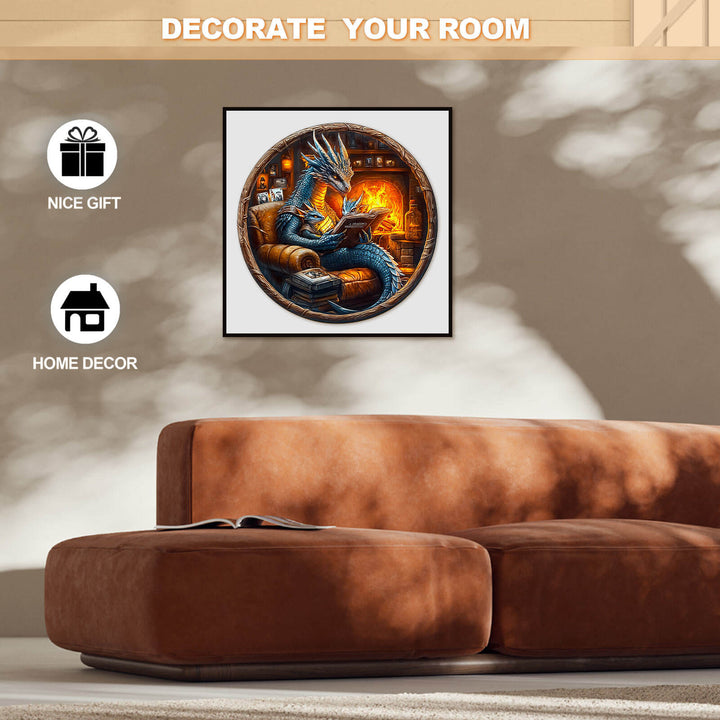 Cozy living room decor featuring a dragon illustration, perfect as a unique gift and home decor accent.