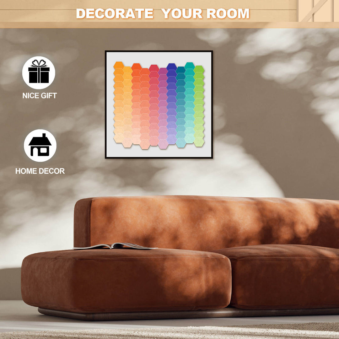 Colorful rainbow gradient wooden jigsaw puzzle as stylish home decor for room decoration.