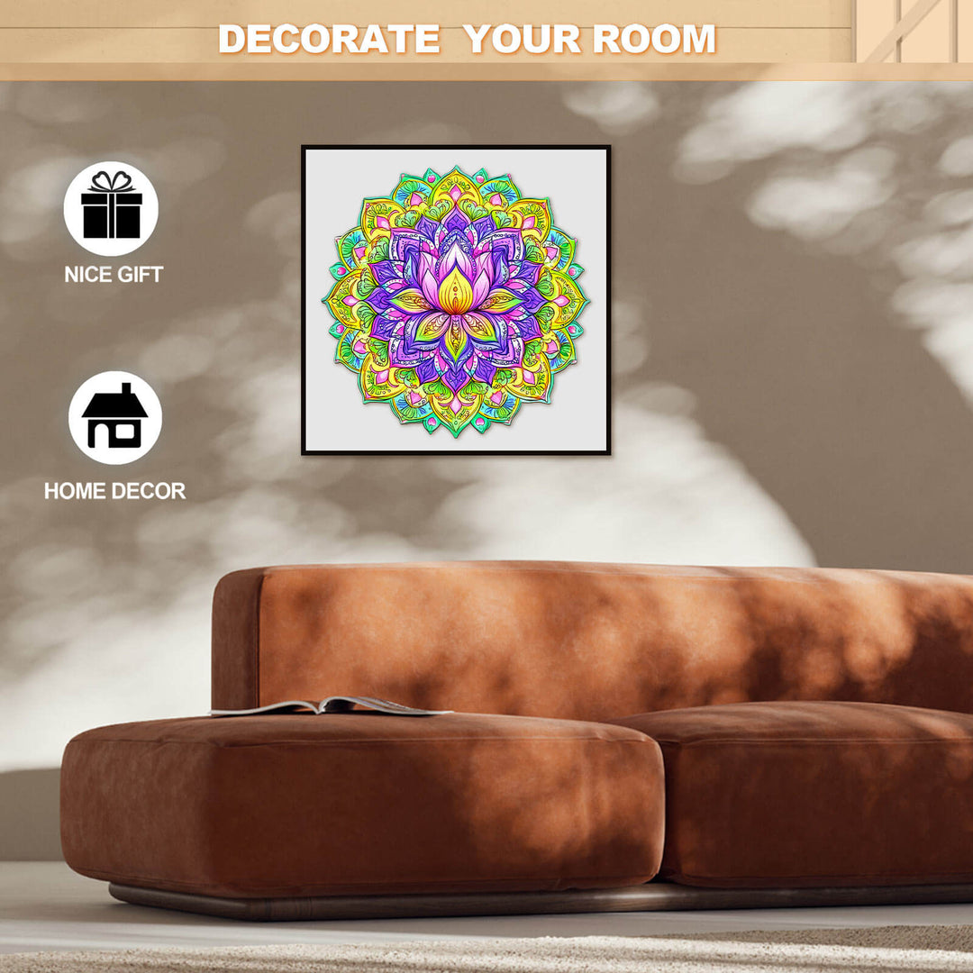 Vibrant Mandala Lotus wall art for home decor and gifting, enhancing interior spaces with colorful design.