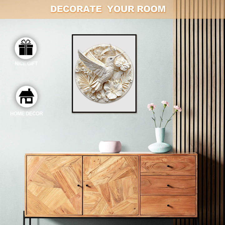 Elegant room decor featuring a 3D hummingbird artwork, perfect for enhancing home aesthetics and thoughtful gift options.