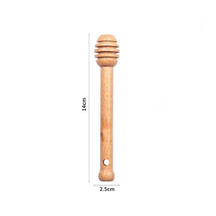 Beechwood stirring stick for drinks, featuring a honey dipper design, 14cm long and 2.5cm wide, eco-friendly and practical.