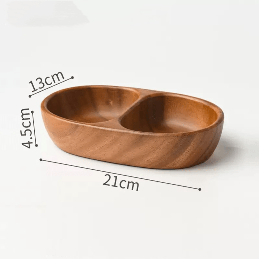 Organic acacia wooden dinner plate, 21cm x 13cm, elegant and eco-friendly for healthy dining.