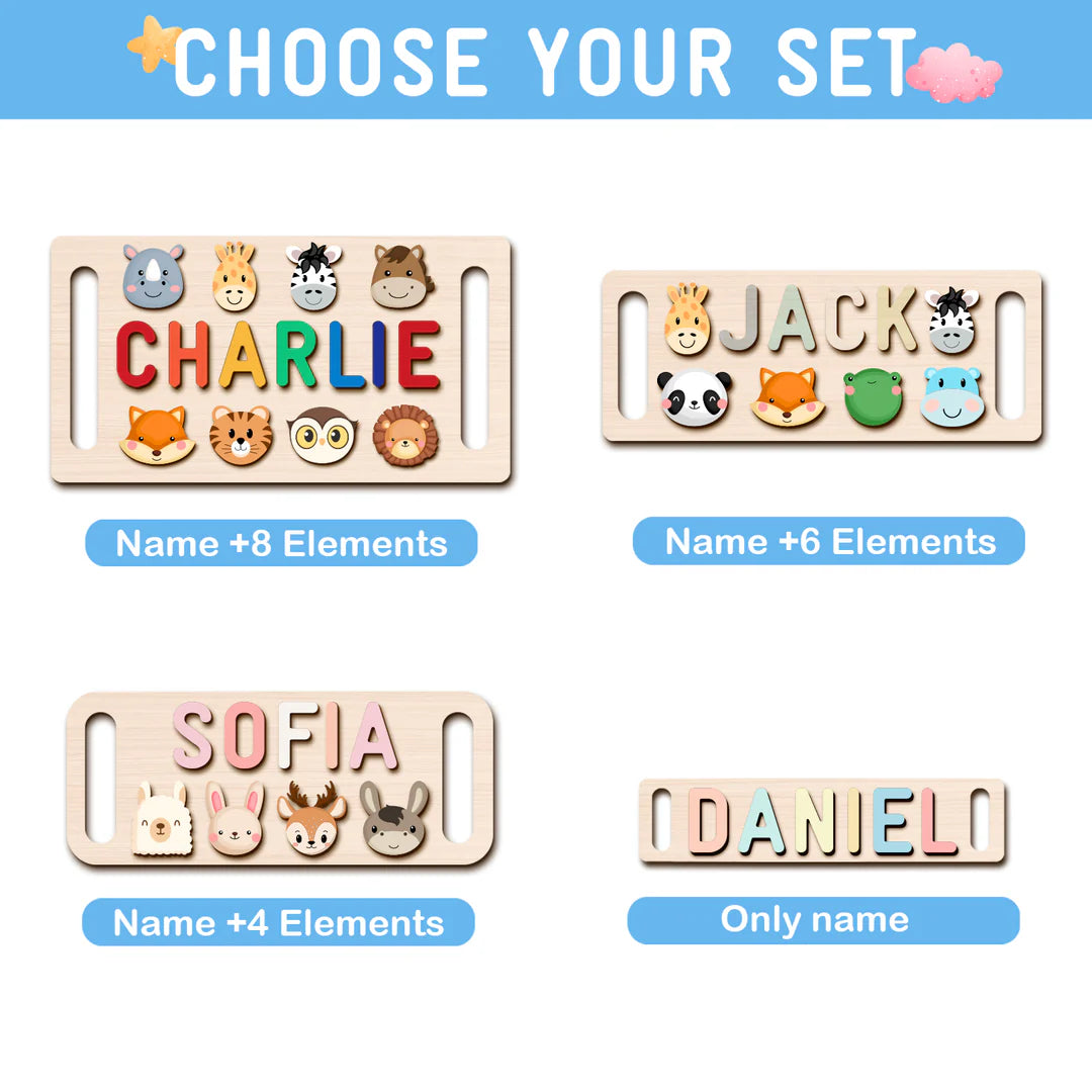 Personalised Wooden Baby Name Puzzle with Handle