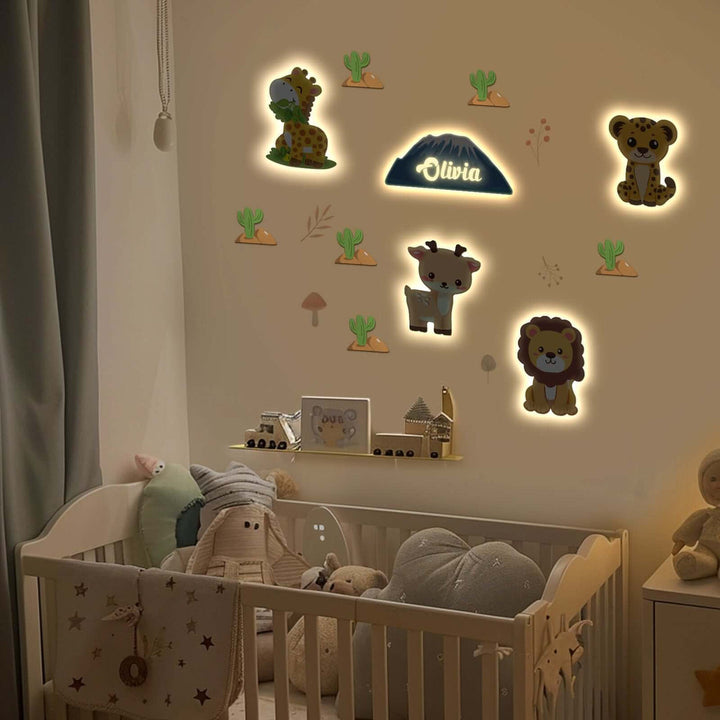 Ensemble de lampe murale en bois personnalisée pour chambre de bébé - Thème prairie