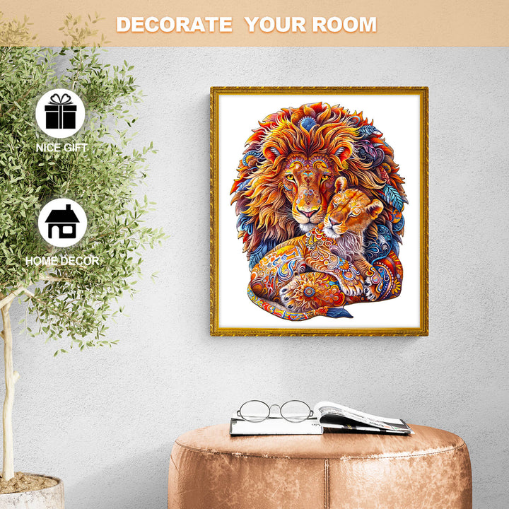 Colorful lion and cub artwork, perfect for home decor and gifts, enhancing your room's aesthetic.