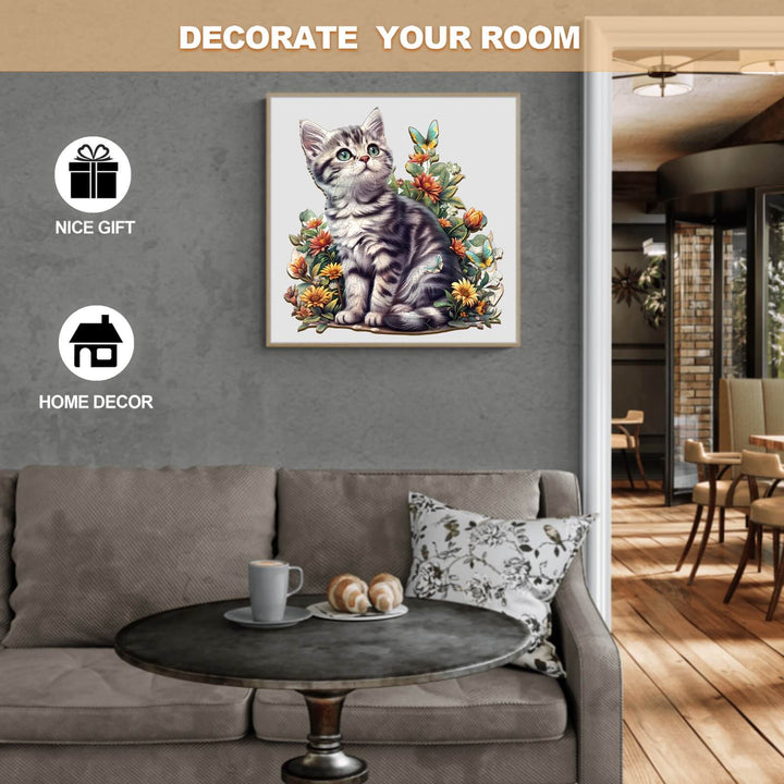 Decorative wall art featuring a cat surrounded by flowers, ideal for home decor and as a thoughtful gift.