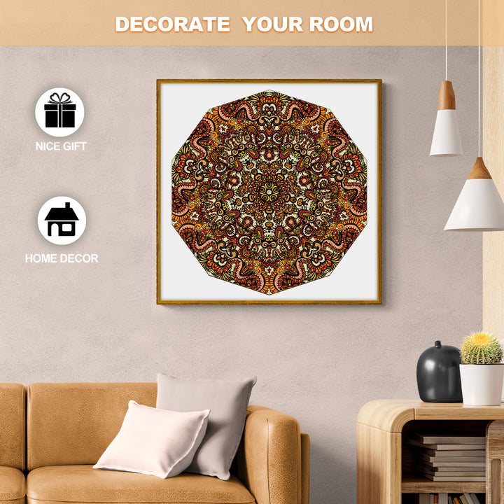 Colorful octagonal doodle art in a stylish living room, perfect for home decor and as a unique gift.