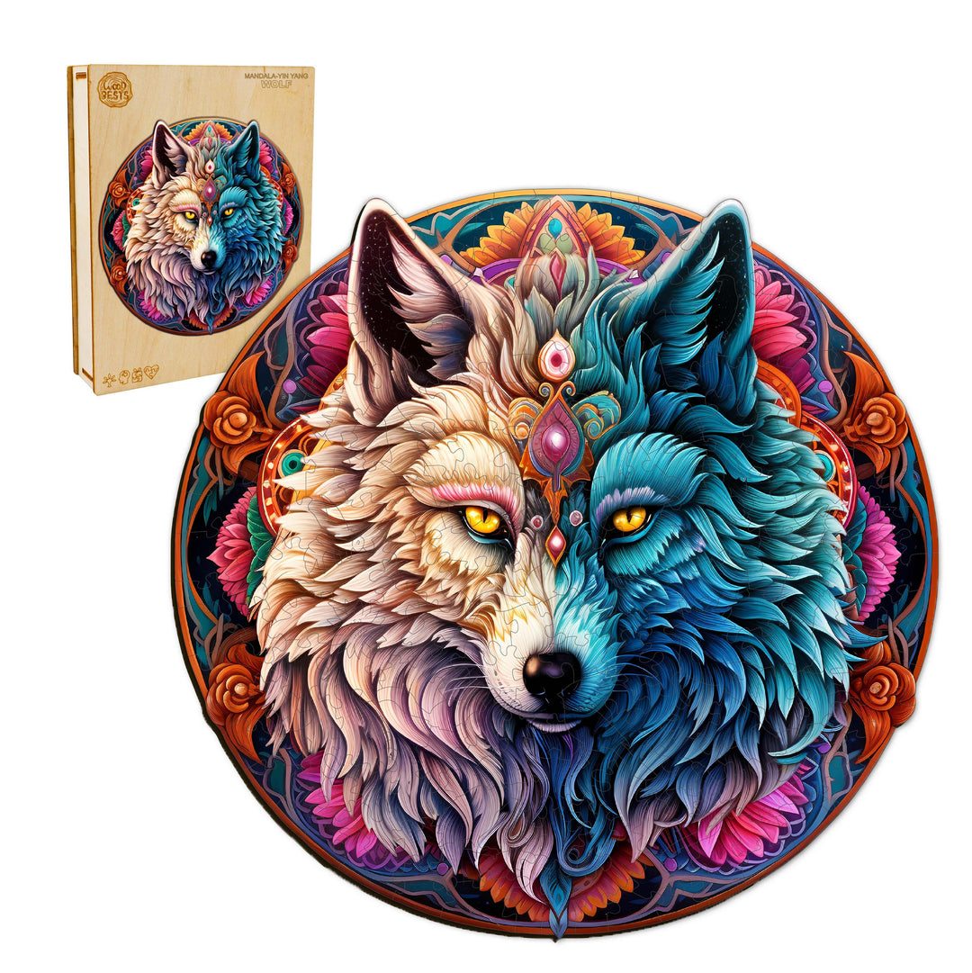 Mandala Yin Yang Wolf-1 Wooden Jigsaw Puzzle
