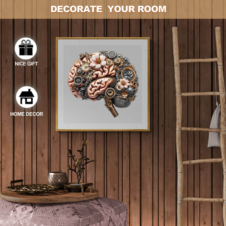 3D Mechanical Brainstem jigsaw puzzle artwork displayed in a cozy room with home decor and gift elements.