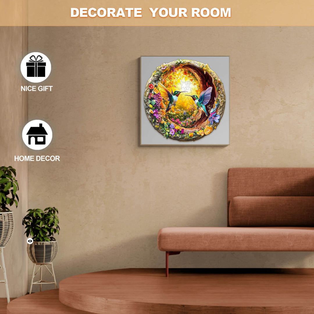 3D Hummingbird in the Cave wooden jigsaw puzzle, ideal for home decor and a thoughtful gift.
