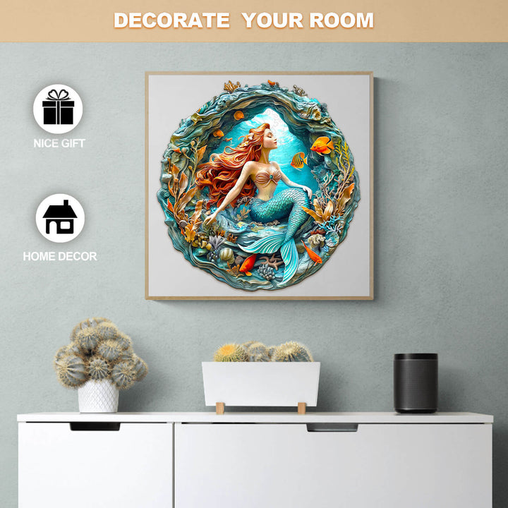 3D Mermaid's Secret Cave Wooden Jigsaw Puzzle displayed as colorful home decor, perfect as a nice gift for puzzle lovers.