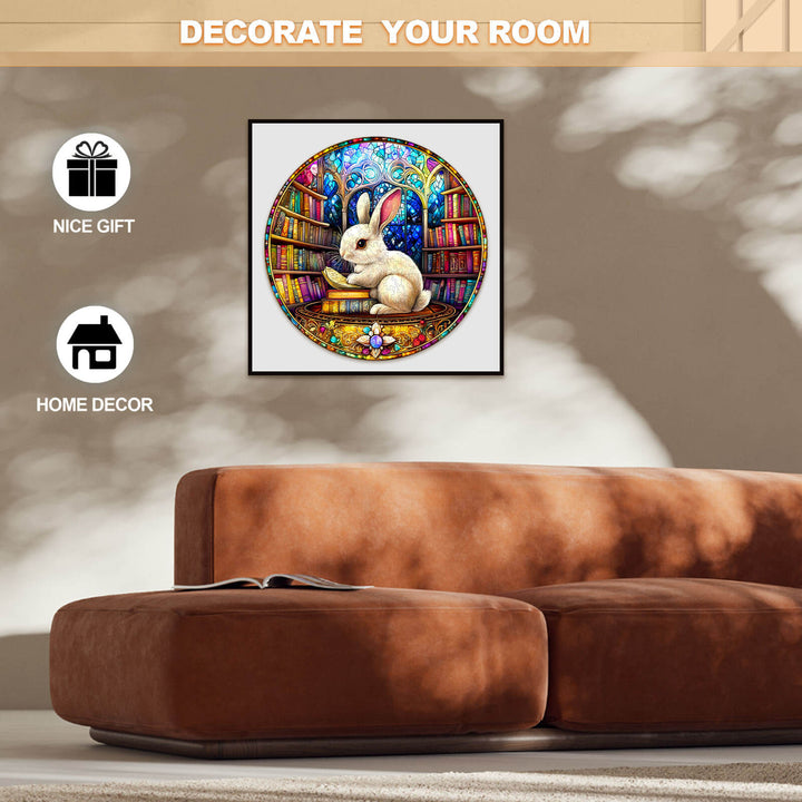 Library Rabbit wooden jigsaw puzzle, perfect for home decor and a thoughtful gift, enhancing focus and creativity.