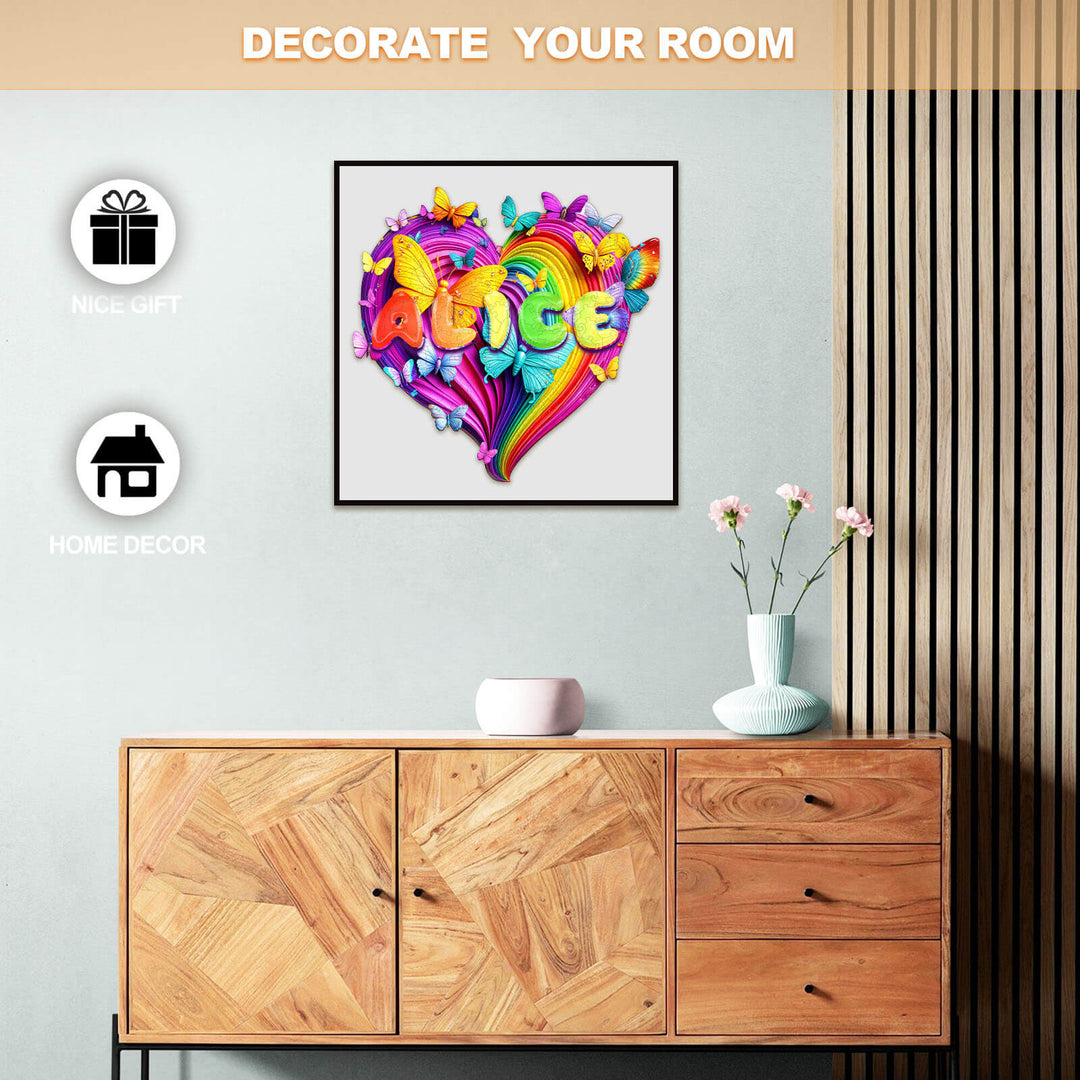 Colorful heart-shaped wall art featuring the name Alice, perfect for home decor and a unique gift.