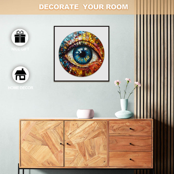 3D stained glass eye artwork displayed in modern home decor, inspiring creativity and style in your living space.