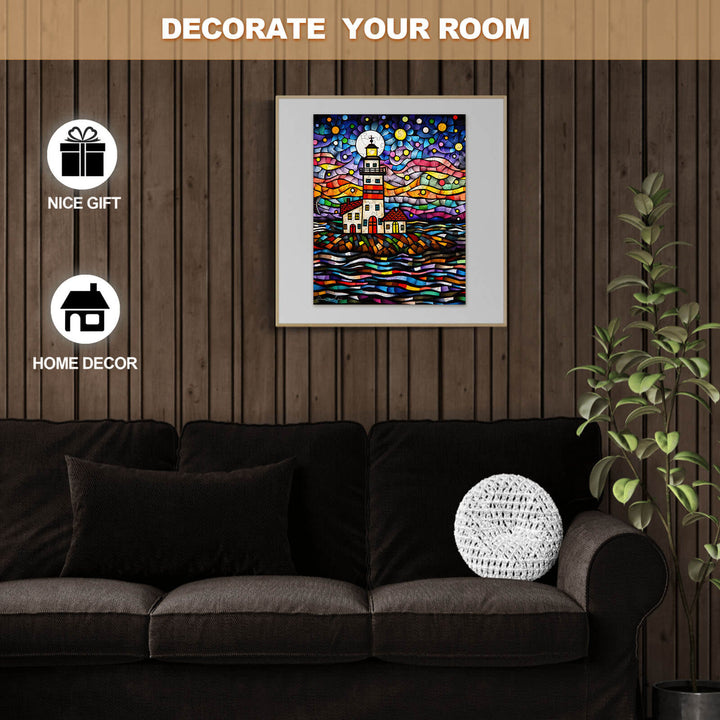 Colorful lighthouse artwork by Pietro Gallo, perfect for home decor and as a thoughtful gift.