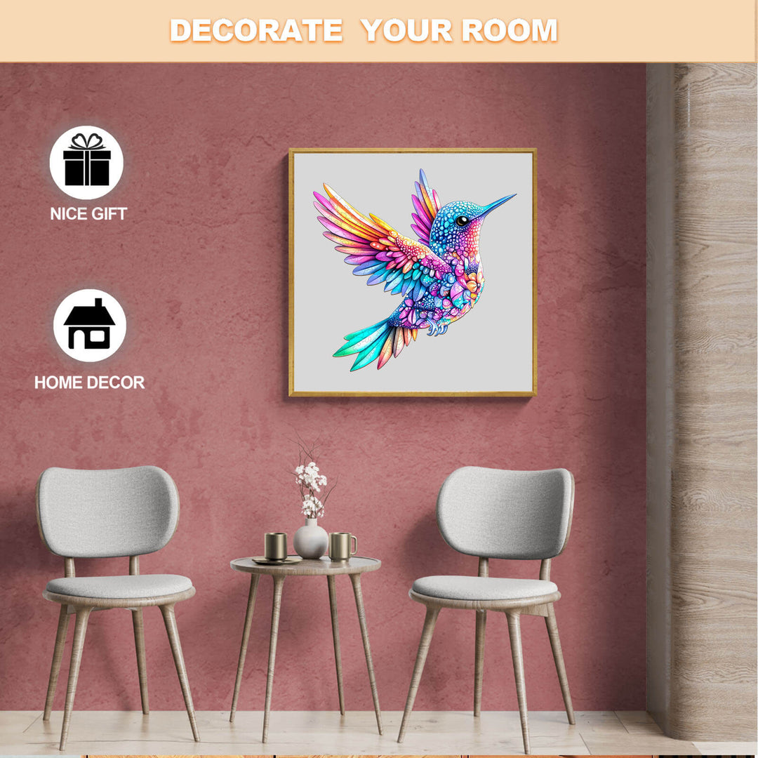 Colorful hummingbird wall art in a cozy room setting for home decor and gifting inspiration.
