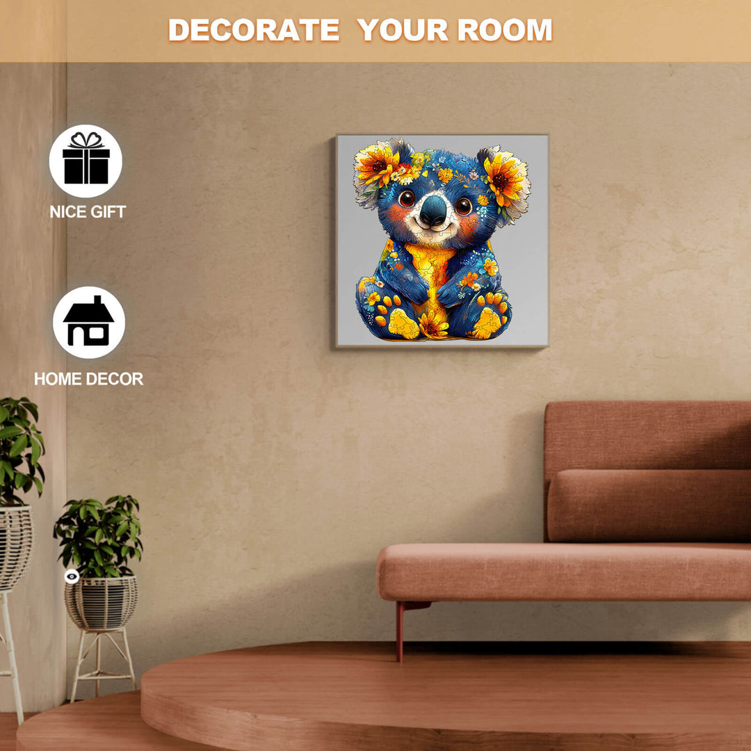 Colorful Koala wooden puzzle displayed as home decor, perfect for gifts and room decoration.