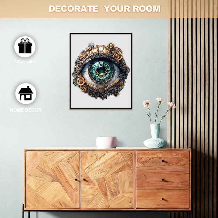 3D mechanical eyes artwork in stylish home decor setting, perfect for gifts and enhancing room aesthetics.