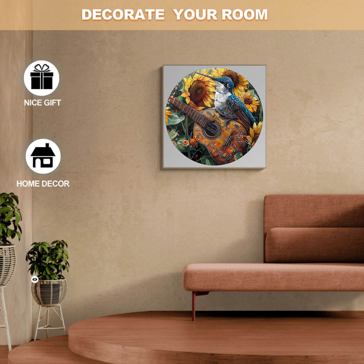 Stylish wall art featuring a bird and guitar, perfect for home decor and as a thoughtful gift.