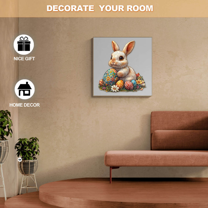 Charming 3D Easter bunny jigsaw puzzle featuring colorful eggs and flowers, perfect for spring home decor.