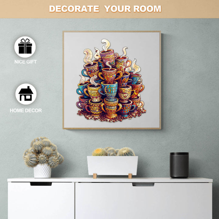 Colorful art of stacked coffee cups, perfect for home decor and a unique gift.