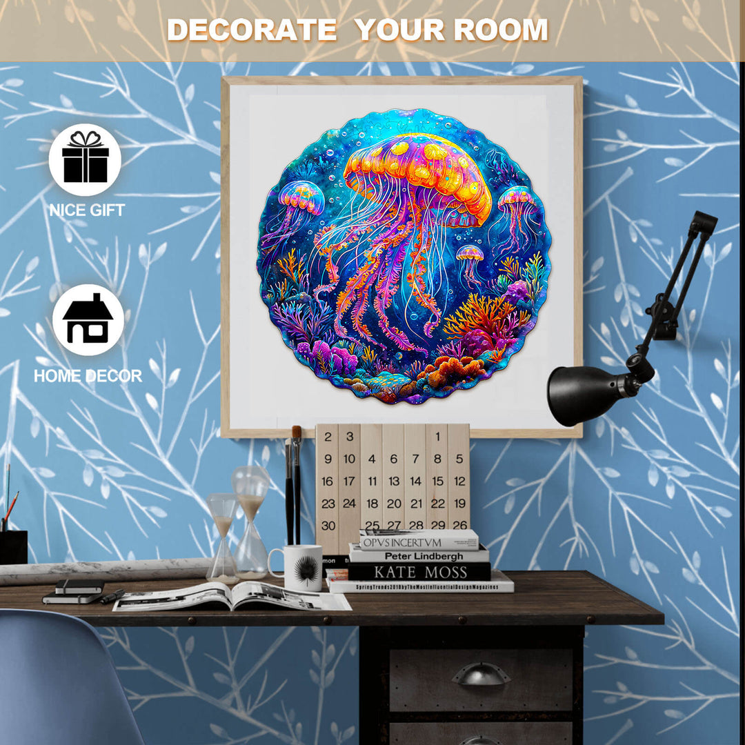 Multicolor jellyfish  Wooden Jigsaw Puzzle