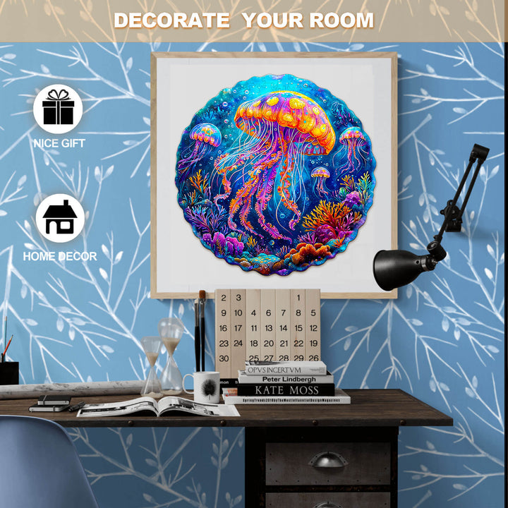 Multicolor jellyfish  Wooden Jigsaw Puzzle