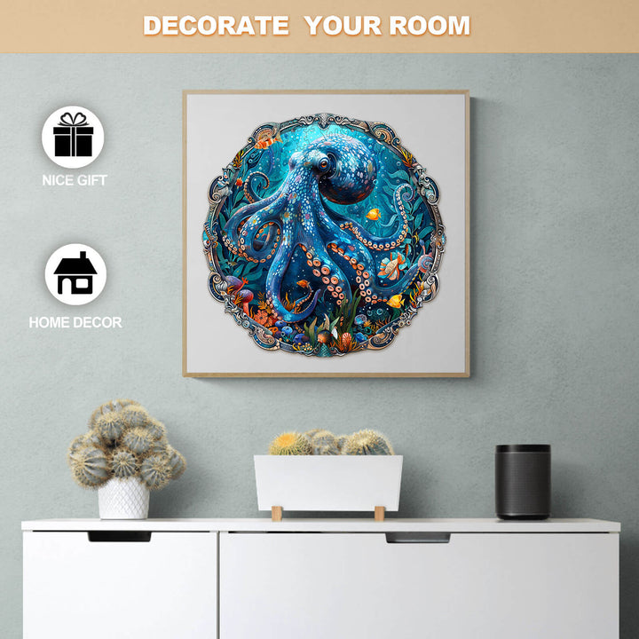 Decorative Mystic Tentacles wooden jigsaw puzzle art displayed in a stylish living room setting.