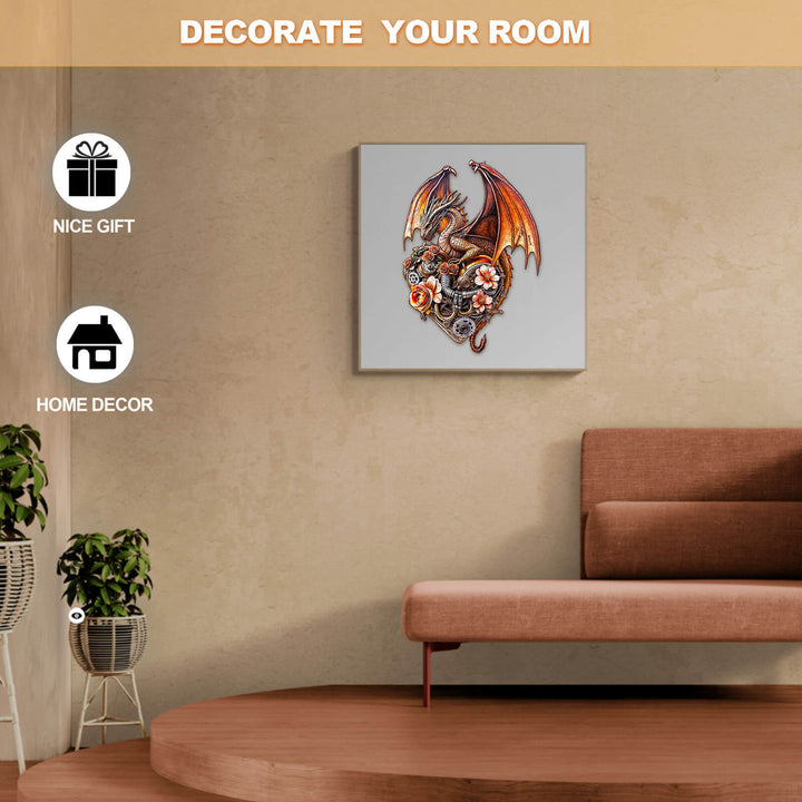Dragon Heart Machina wooden jigsaw puzzle artwork, ideal for home decor and a thoughtful gift.