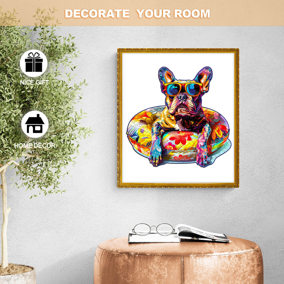 Colorful French Bulldog art print in sunglasses, perfect for home decor and unique gifting ideas.