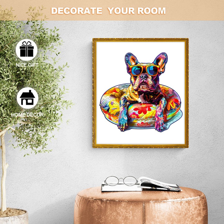 Colorful French Bulldog art print in sunglasses, perfect for home decor and unique gifting ideas.