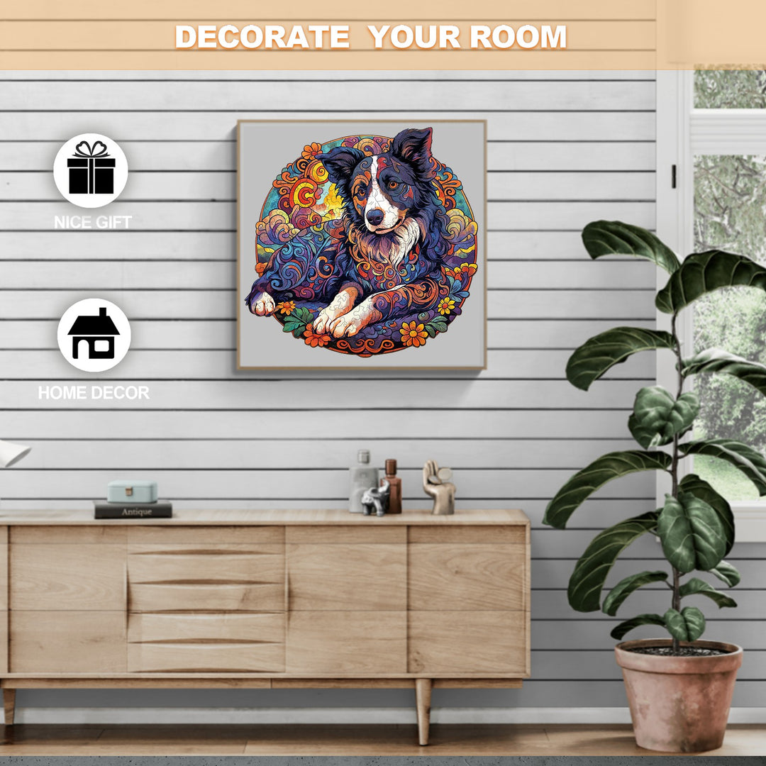 Mandala Border Collie Wooden Jigsaw Puzzle